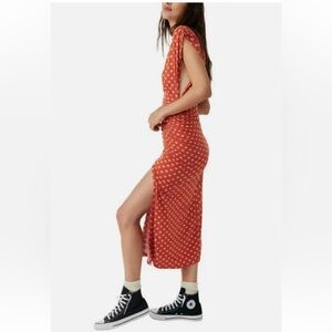 Free People Lakeside Heart Print Midi Dress Ginger Orange